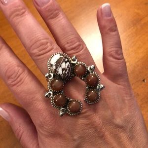 Authentic Horseshoe Ring, Sterling Silver. Brown Moonstone & Wild Horse